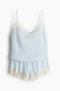 Lace-Trimmed Viscose Pajamas