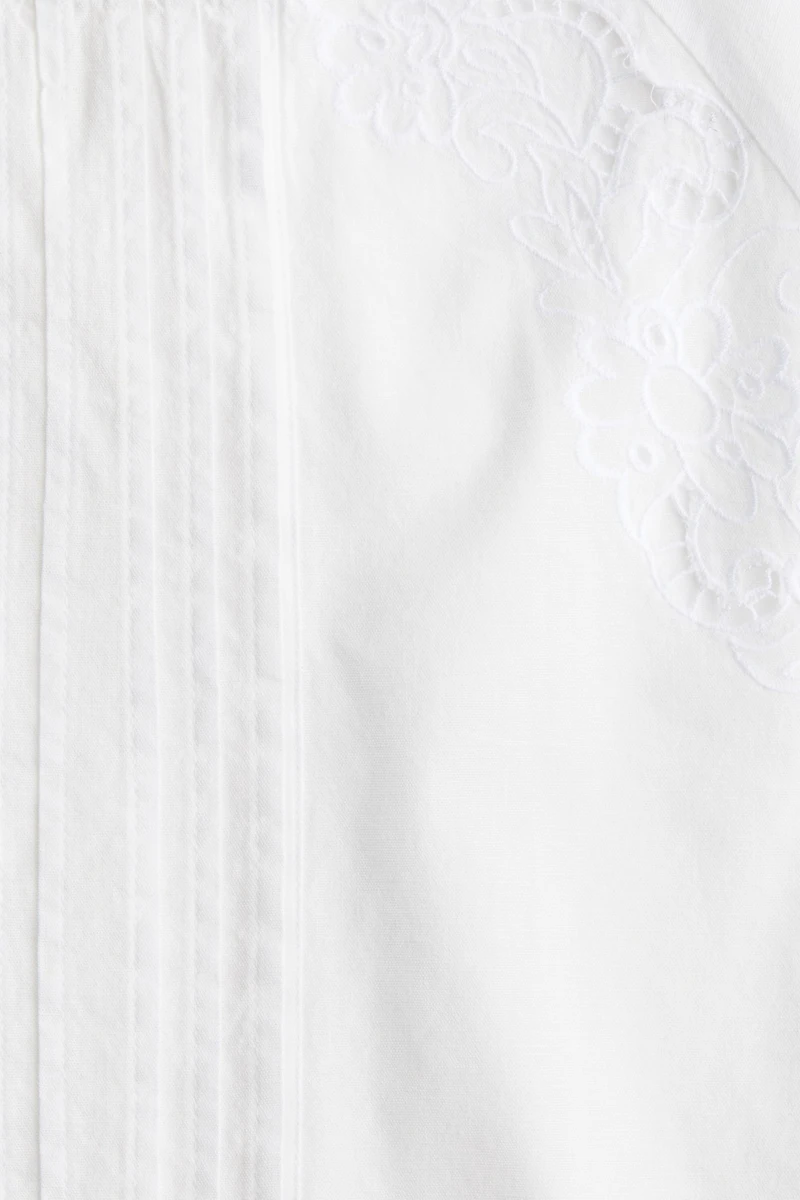 Linen-Blend Blouse with Eyelet Embroidery