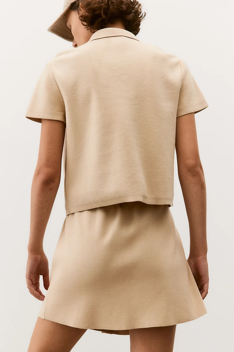 Button-Front Fine-Knit Skirt