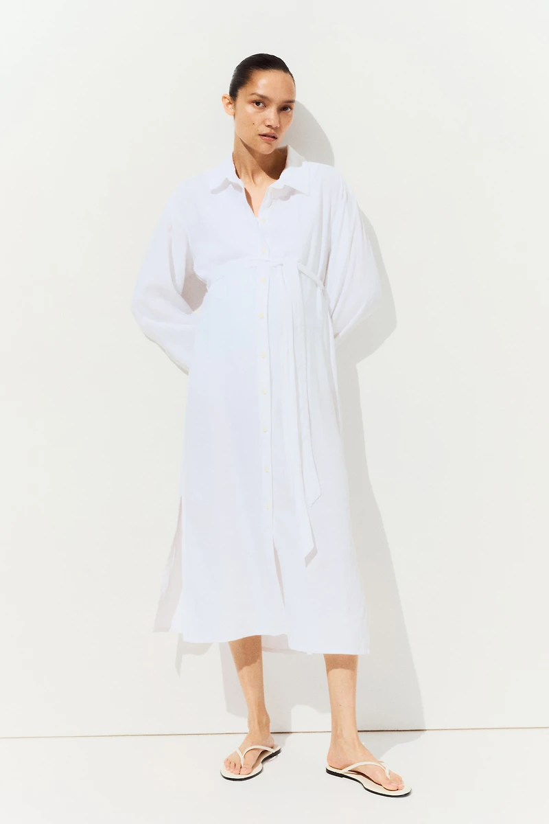 MAMA Linen-Blend Shirt Dress