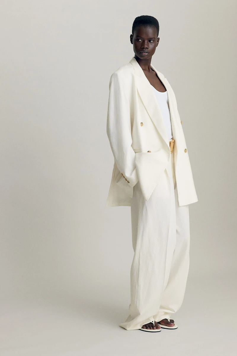 Pantalon en lin mélangé avec ceinture