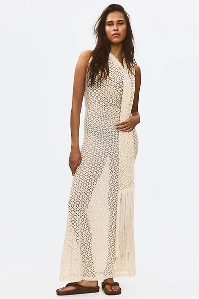 Crochet-Look Scarf-Collar Dress