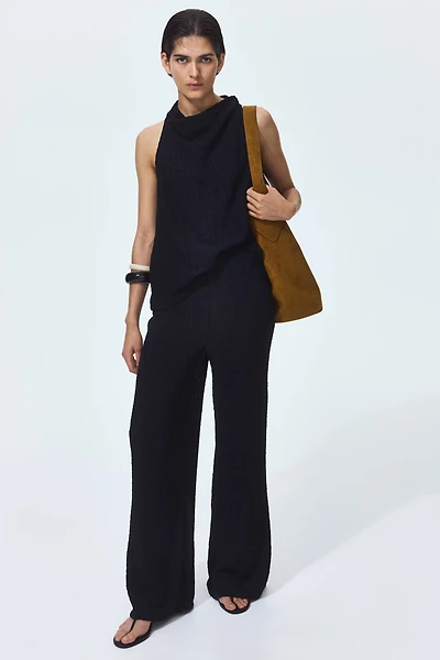 Wide-Leg Crinkled Pants