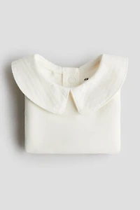 Cotton Bodysuit with Muslin Collar