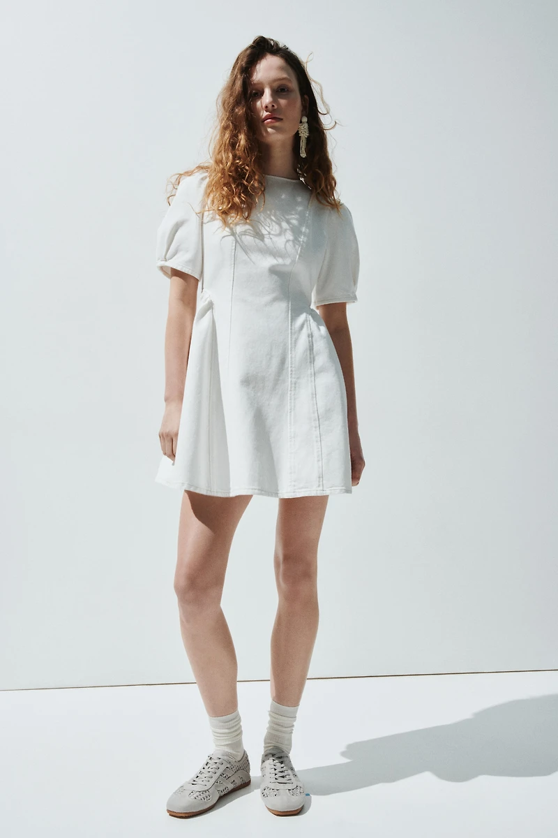 Flared-Skirt Denim Dress