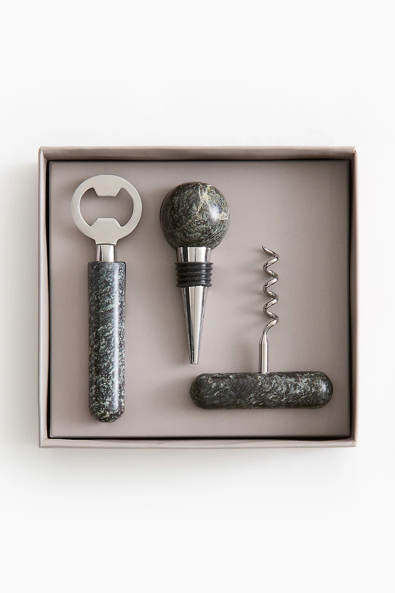 Ensemble ouvre bouteille 3 pièces en marbre