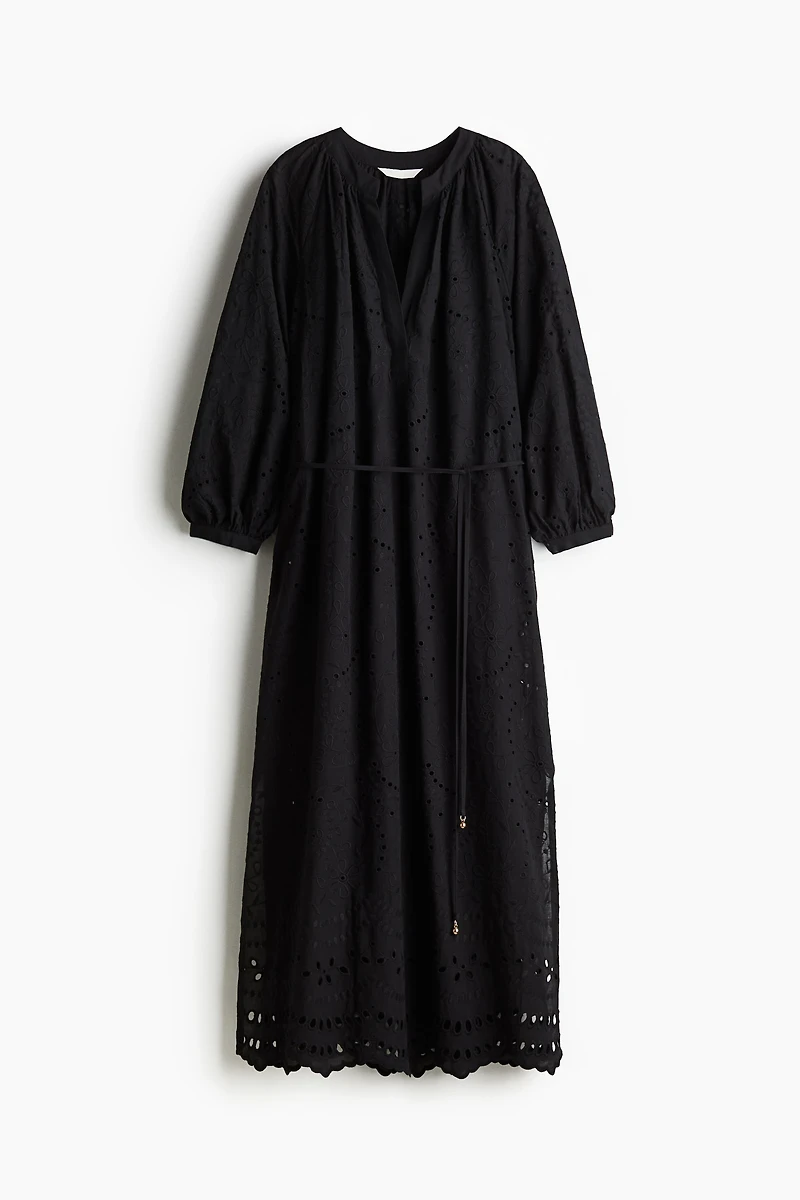 Eyelet-Embroidered Dress with Tie Belt