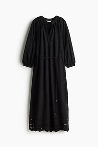 Eyelet-Embroidered Dress with Tie Belt