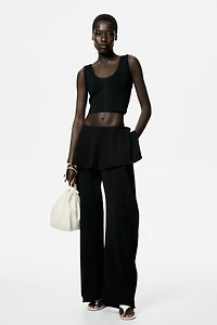 Skirt-Layered Barrel-Leg Pants