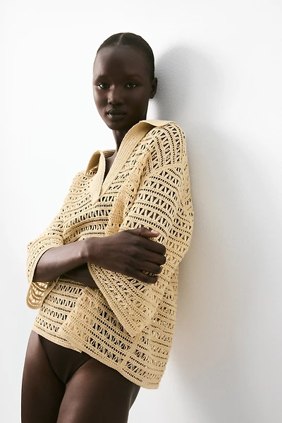Crochet-Look Pullover Shirt