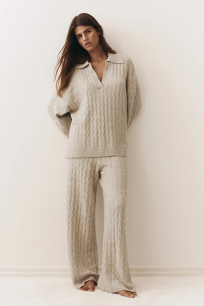 Cable-Knit Polo Sweater