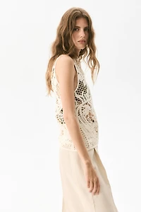 Sleeveless Crochet-Look Top