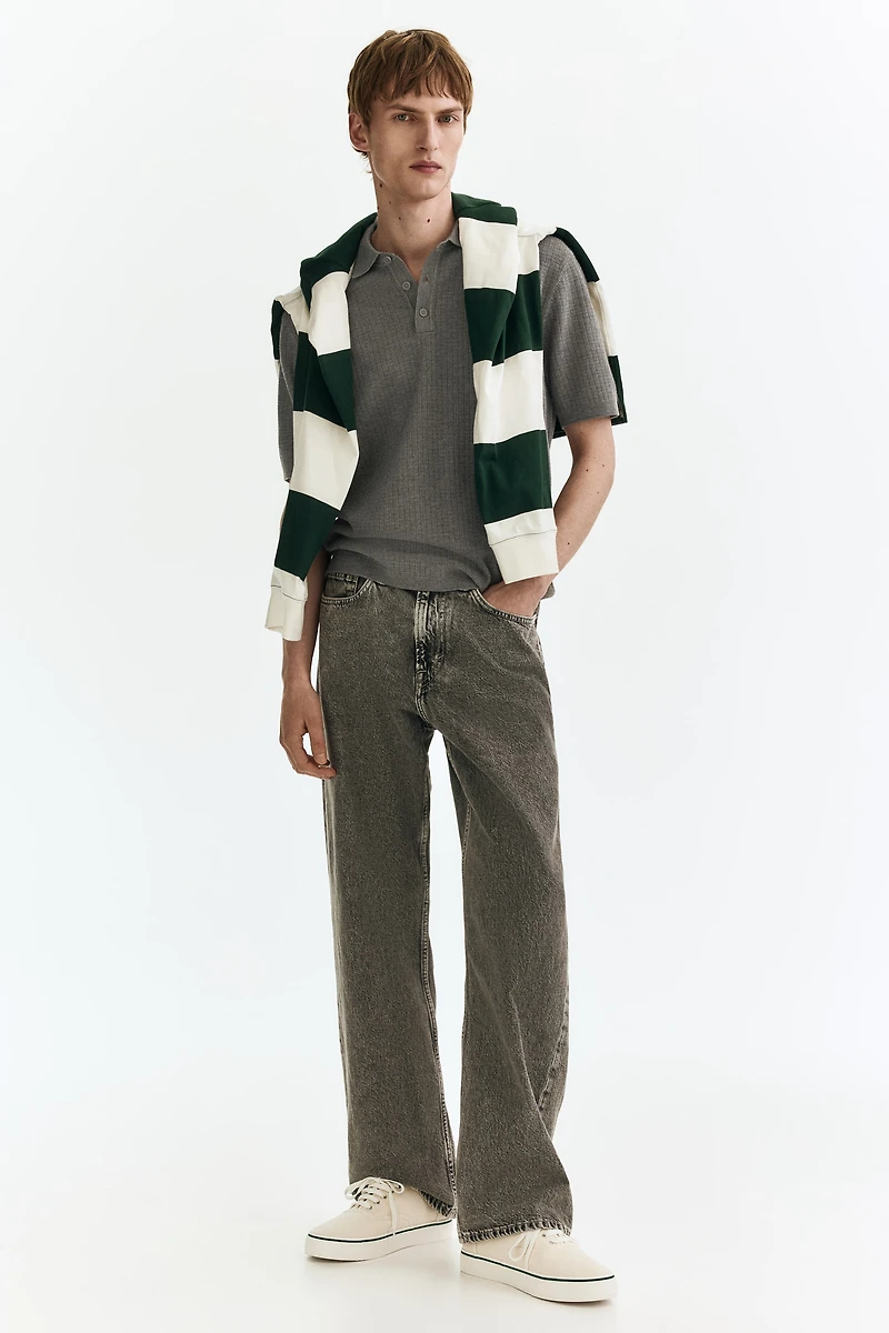 Regular Fit Textured-Knit Polo Shirt