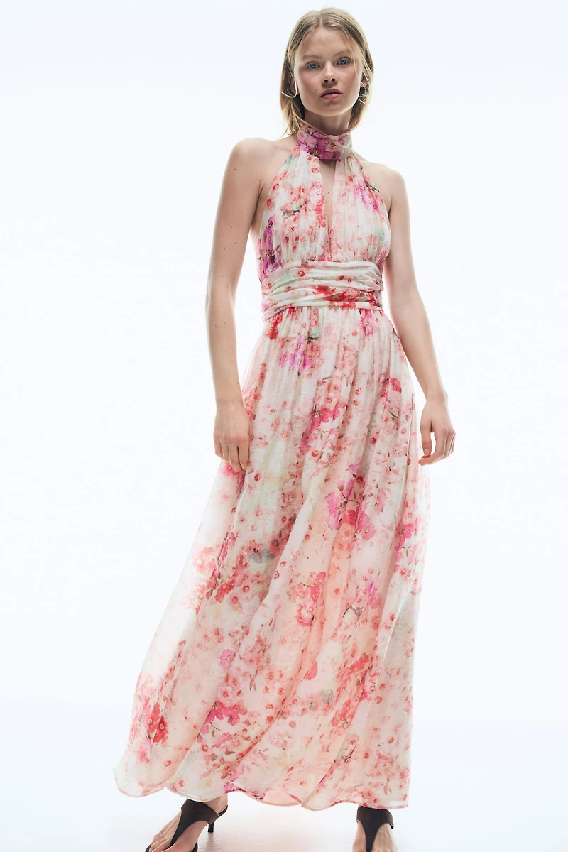 Tie-Detail Halterneck Dress