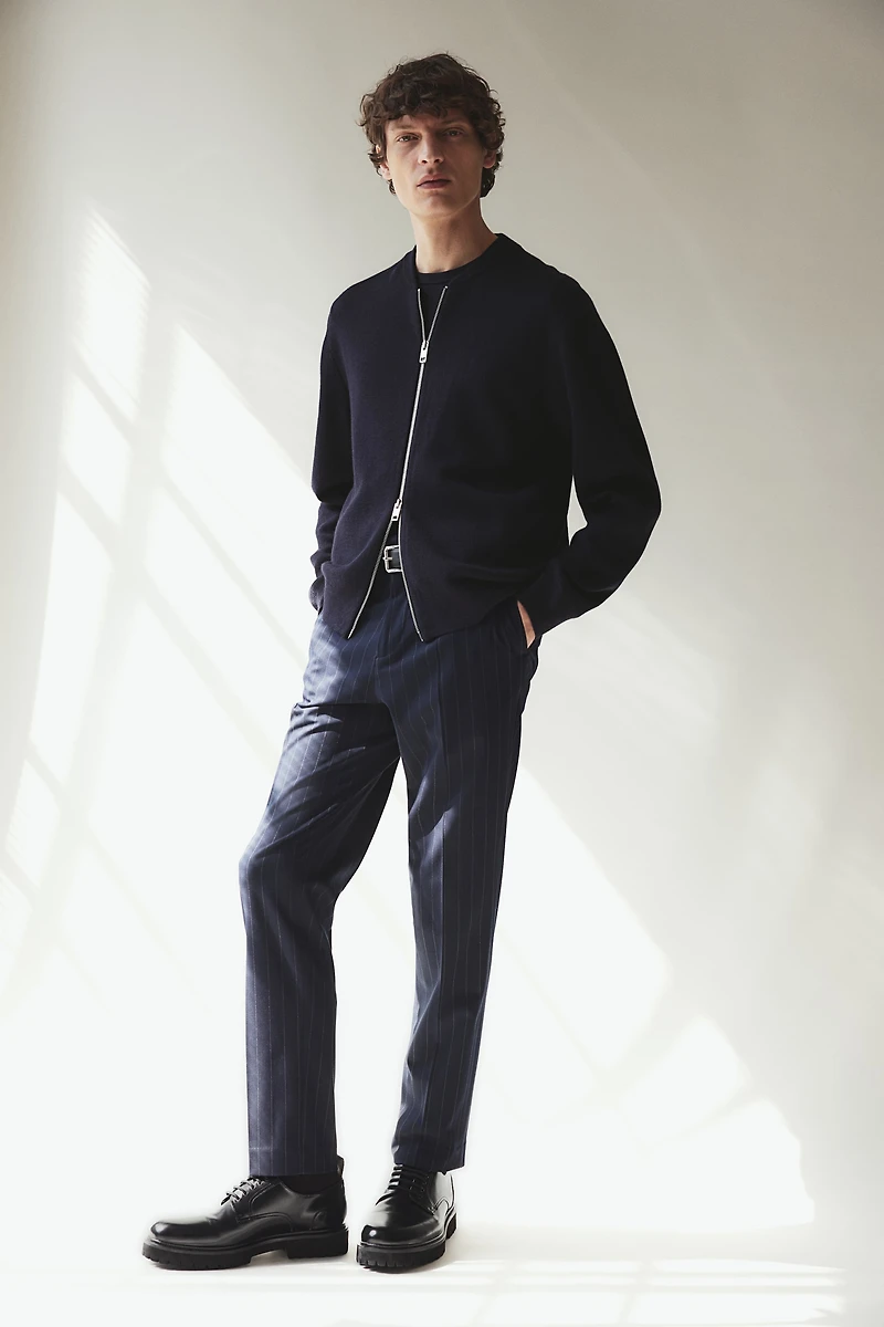 Slim Fit Bomber-Style Fine-Knit Cardigan
