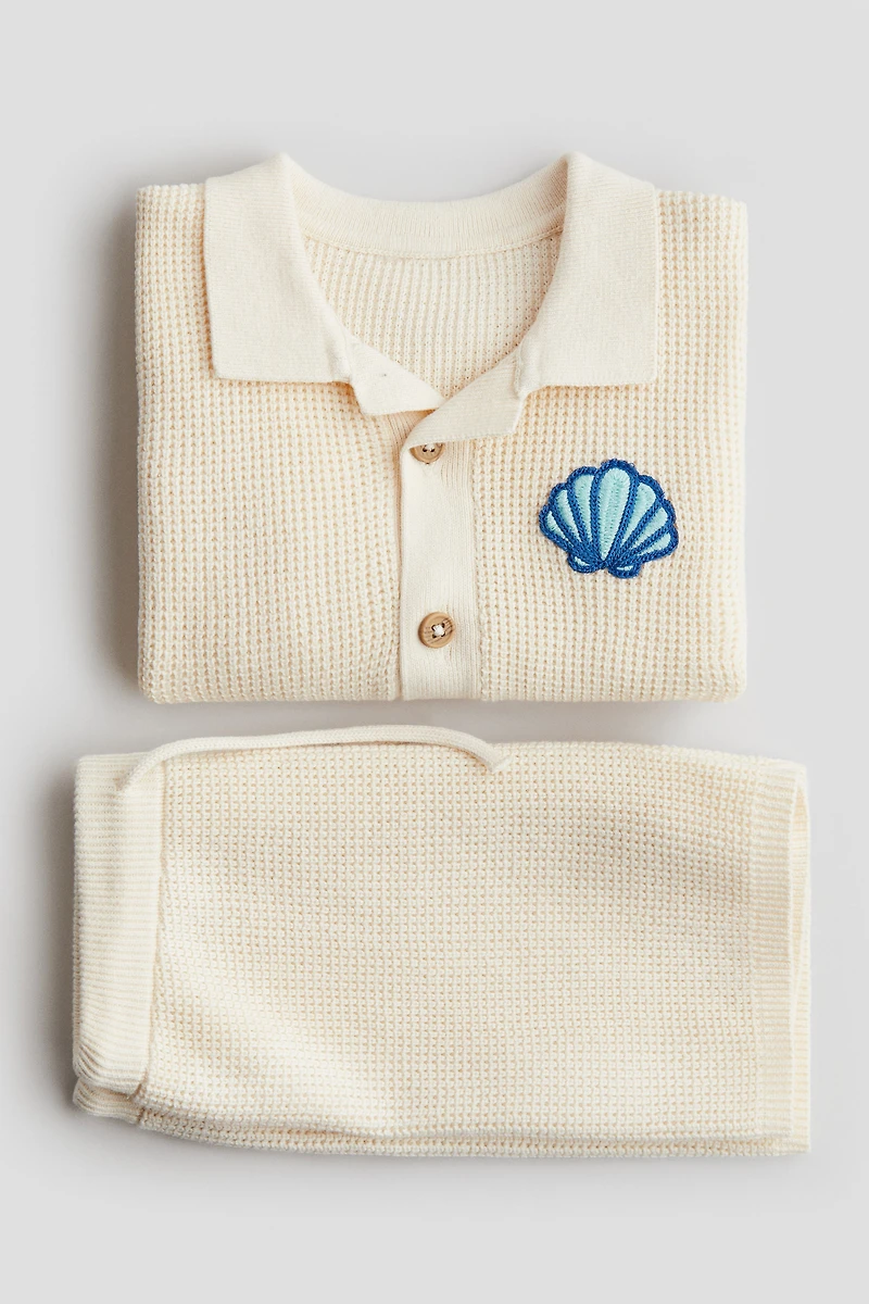 2-Piece Cotton Waffle-Knit Set