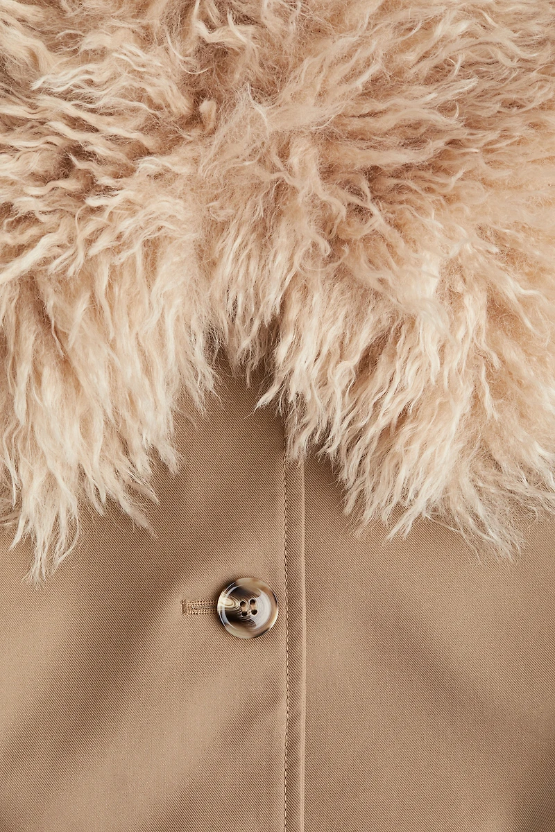 Twill Coat with Fluffy Collar