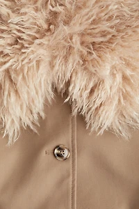 Twill Coat with Fluffy Collar