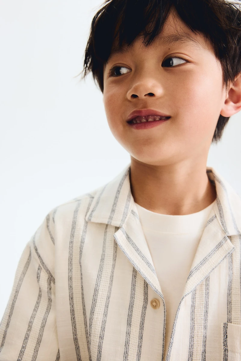 Chemise en coton mélangé à col cubain