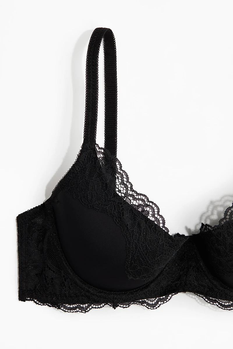 Soutien-gorge coussiné en microfibre et dentelle