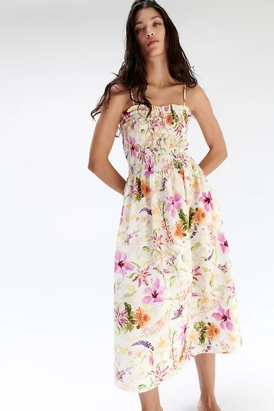 Smocked-Bodice Strappy Dress