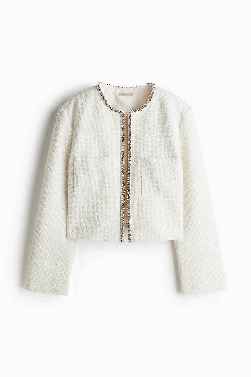 Rhinestone-Embellished Bouclé Jacket