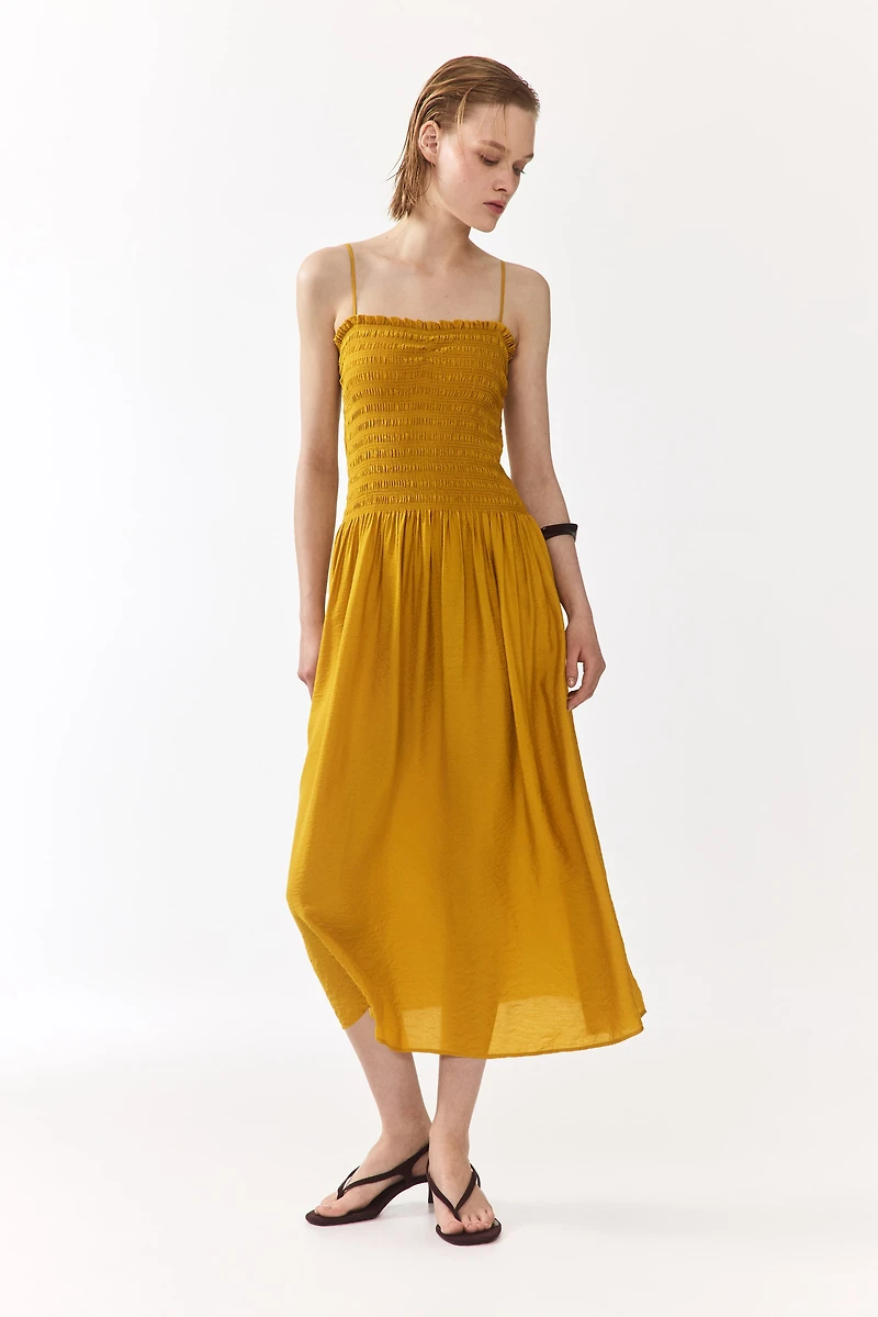 Smocked-Bodice Strappy Dress