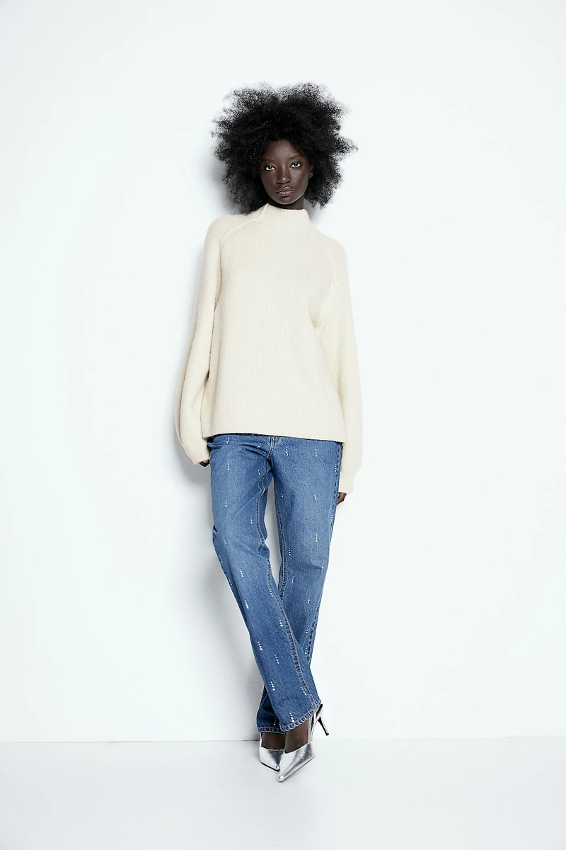 Rib-Knit Mock Turtleneck Sweater