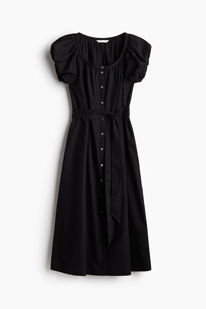 Puff-Sleeved Poplin Dress