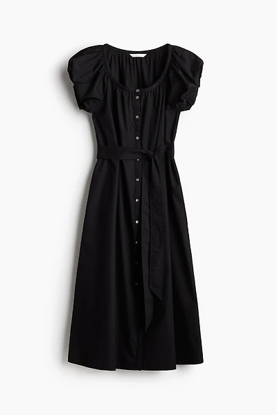 Puff-Sleeved Poplin Dress