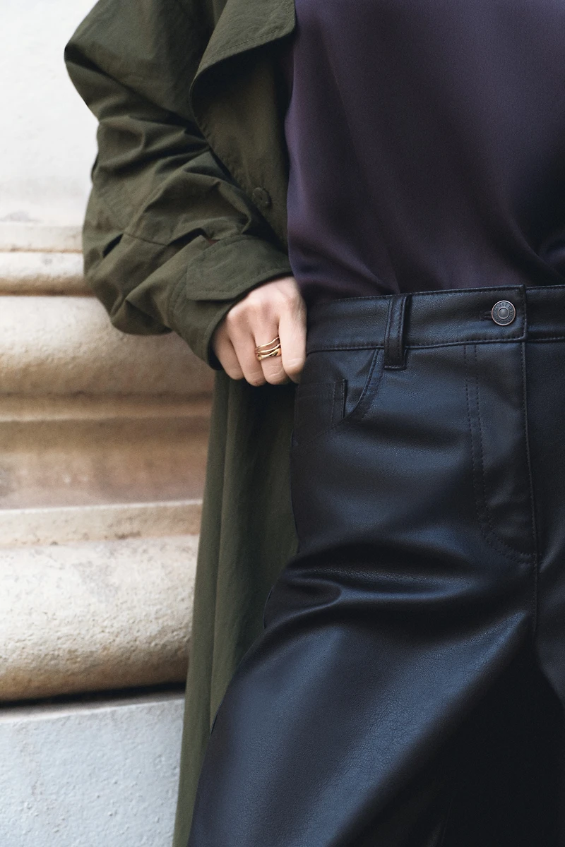 Barrel-Leg Coated Pants
