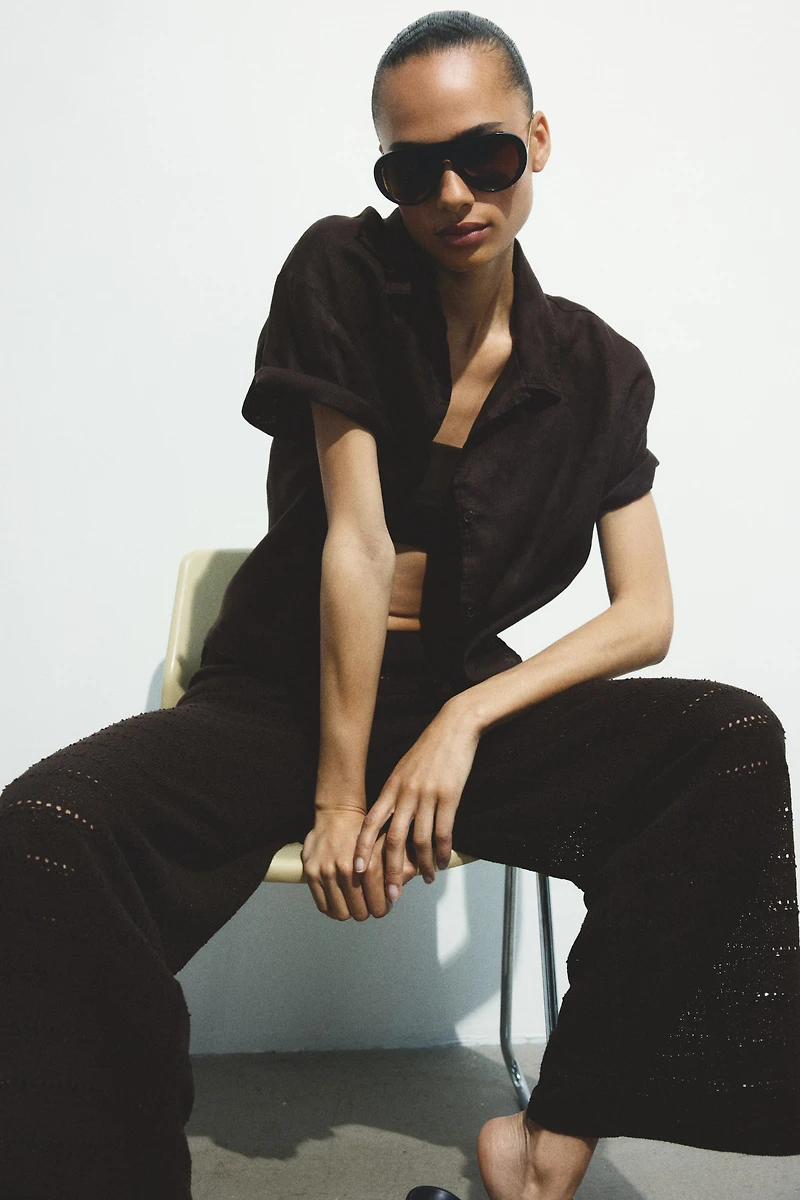 Pantalon large en tricot texturé