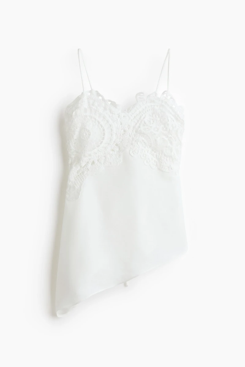 Lace-Detail Linen-Blend Top