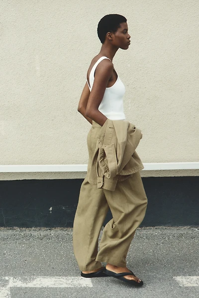 Pantalon tonneau en lin mélangé