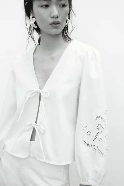 Tie-detail broderie anglaise jacket