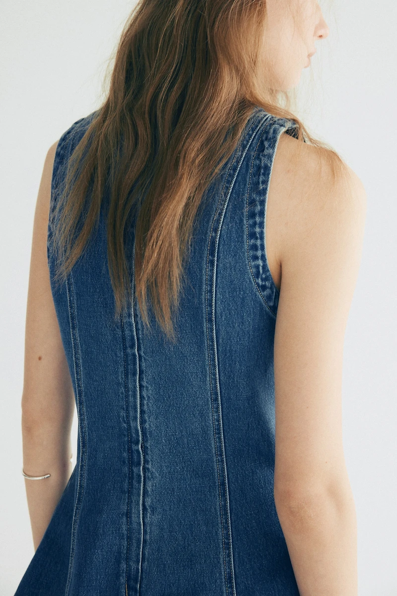 Flared-Skirt Denim Dress