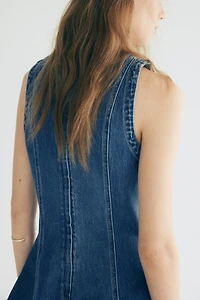 Flared-Skirt Denim Dress
