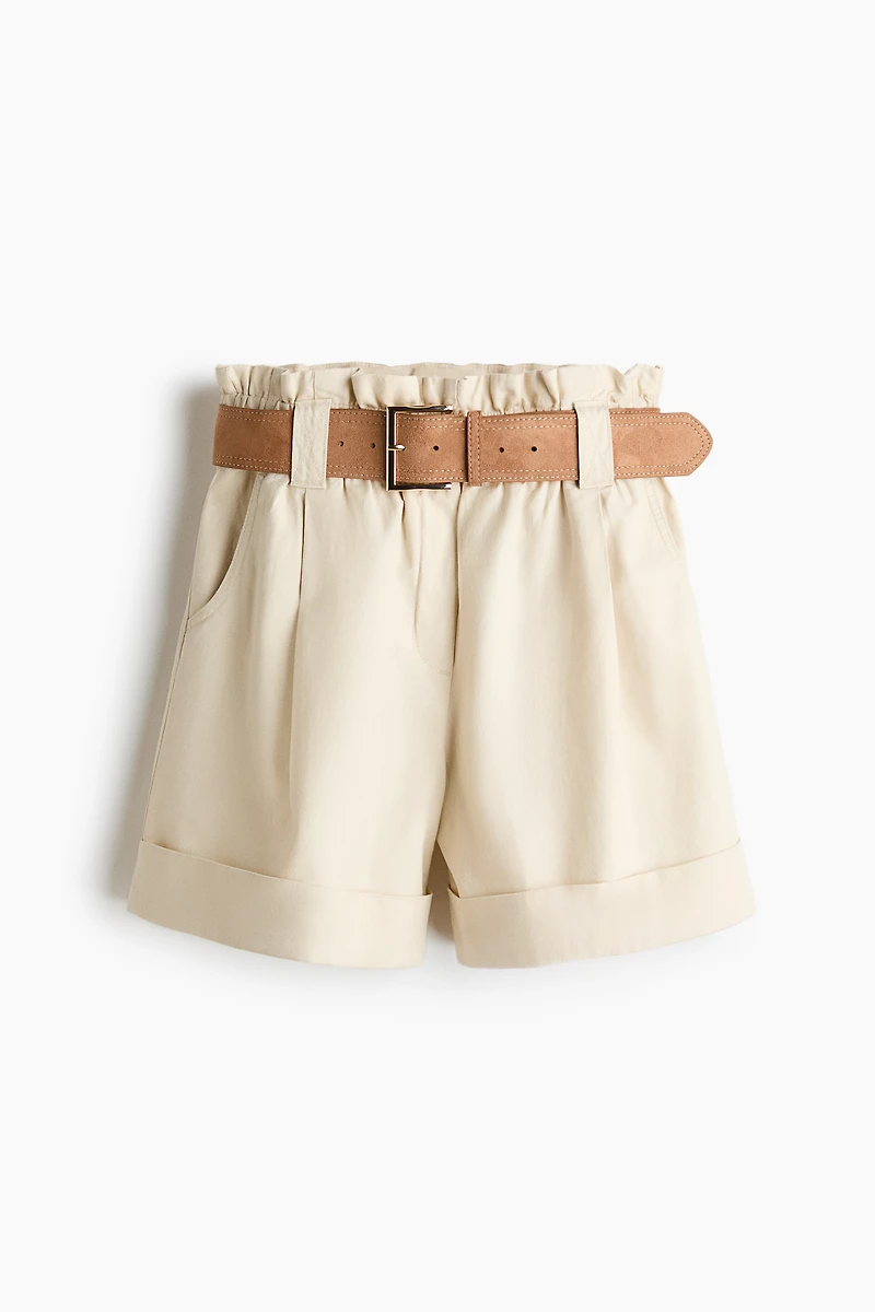 Linen-Blend Paper-Bag Shorts