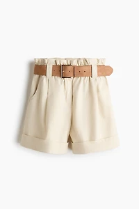 Linen-Blend Paper-Bag Shorts