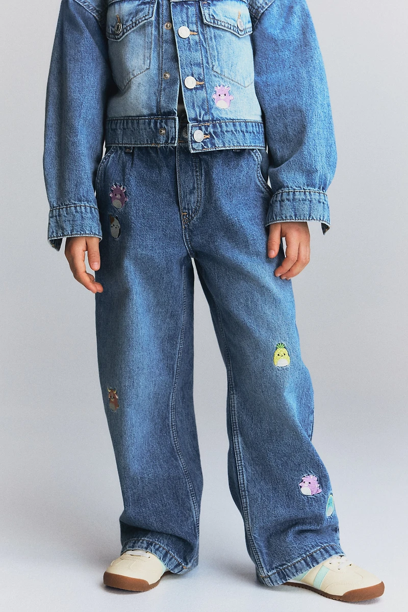 Motif-Detail Wide Leg Jeans