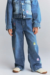 Motif-Detail Wide Leg Jeans