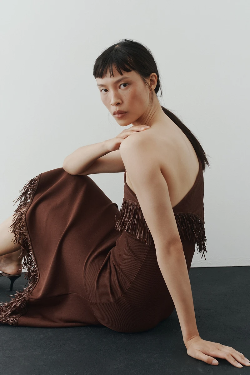 One-Shoulder Dress with Fringe