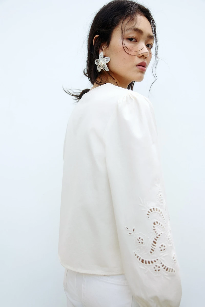 Tie-detail broderie anglaise jacket