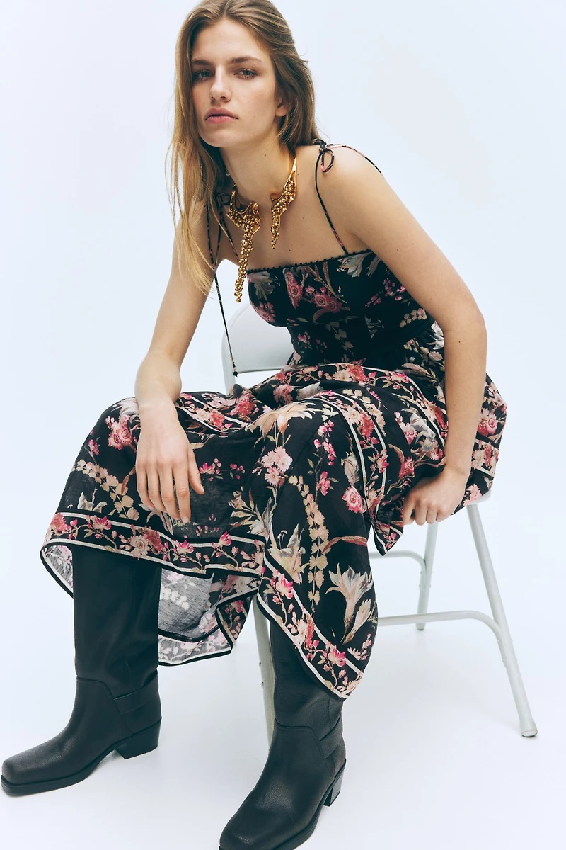 Tiered Linen-Blend Dress