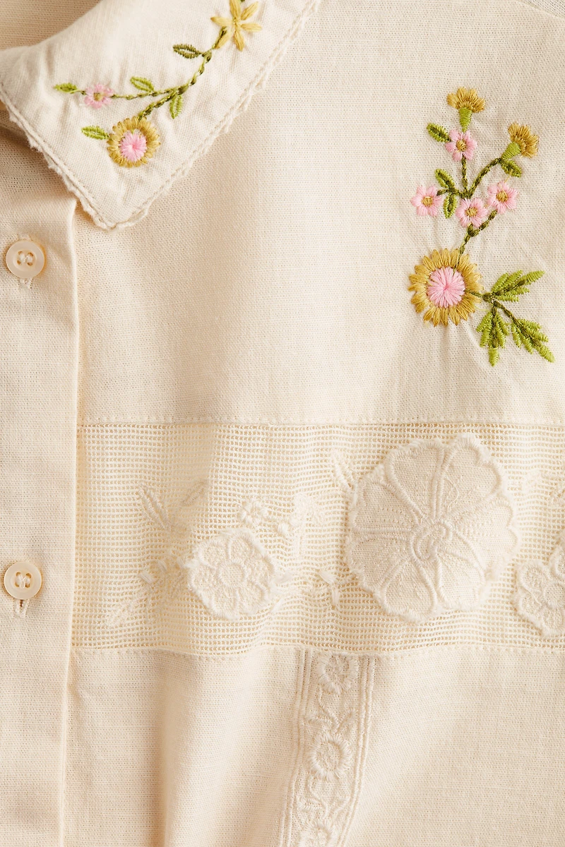 Linen-Blend Pajama Shirt