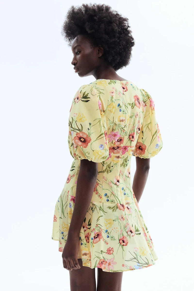 Balloon-Sleeved Cotton Dress