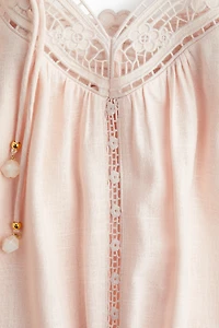 Eyelet-Embroidered Dress with Tie Shoulder Straps