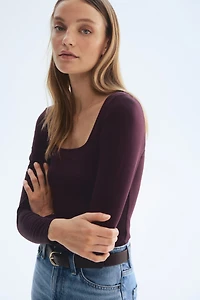 Long-Sleeved Thong Bodysuit