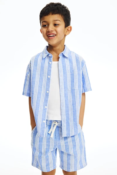 Short-Sleeved Linen-Blend Shirt