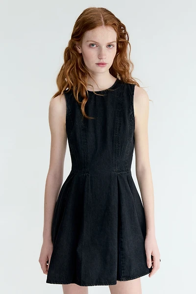 Flared-Skirt Denim Dress